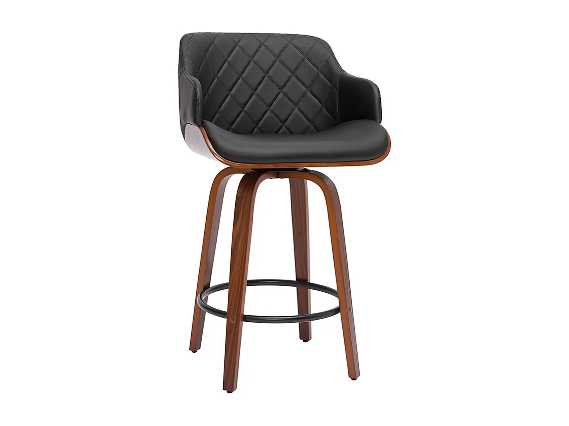 Tabouret de bar design pivotant 360° noir et bois foncé H65 cm LUCIEN