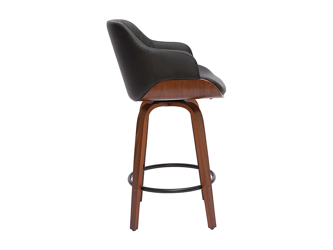 Tabouret de bar design pivotant 360° noir et bois foncé H65 cm LUCIEN
