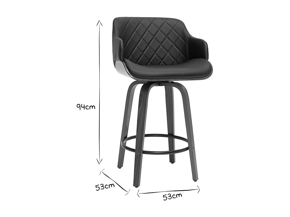 Tabouret de bar design pivotant 360° noir et bois foncé H65 cm LUCIEN