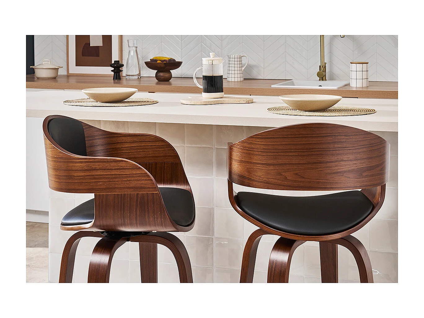 Design-Barhocker drehbar schwarz und dunkles Holz H 67 cm GAO