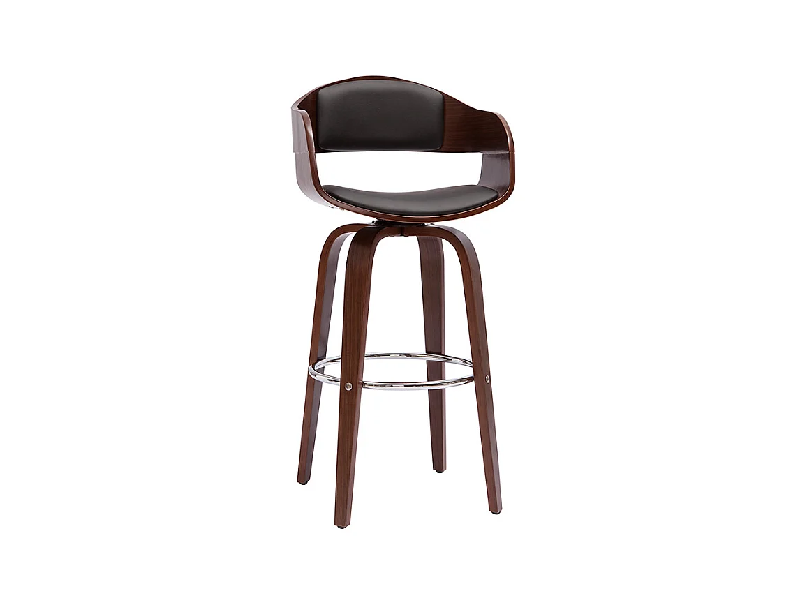 Tabouret de bar design noir et bois foncé noyer H65 cm pivotant 360° GAO