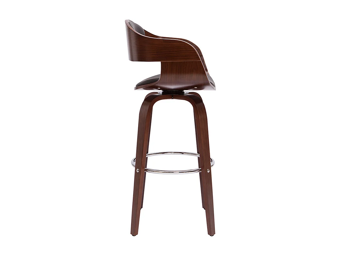 Tabouret de bar design noir et bois foncé noyer H65 cm pivotant 360° GAO