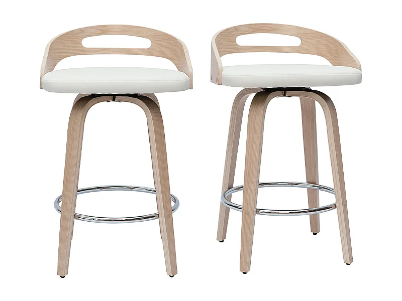 Set de 2 taburetes de cocina de diseño madera clara y poliuretano blanco 65 cm MANO