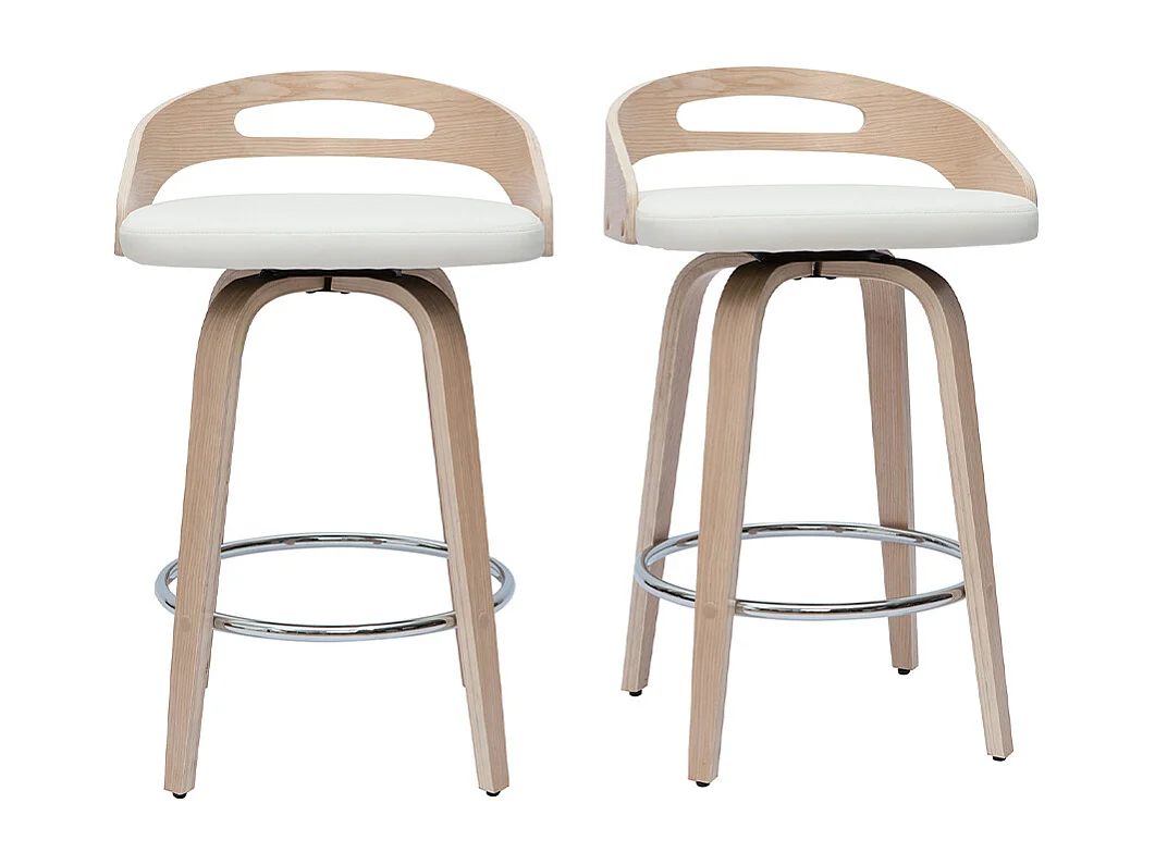 Barhocker helles Holz und weißes Polyurethan 65 cm 2er-Set MANO