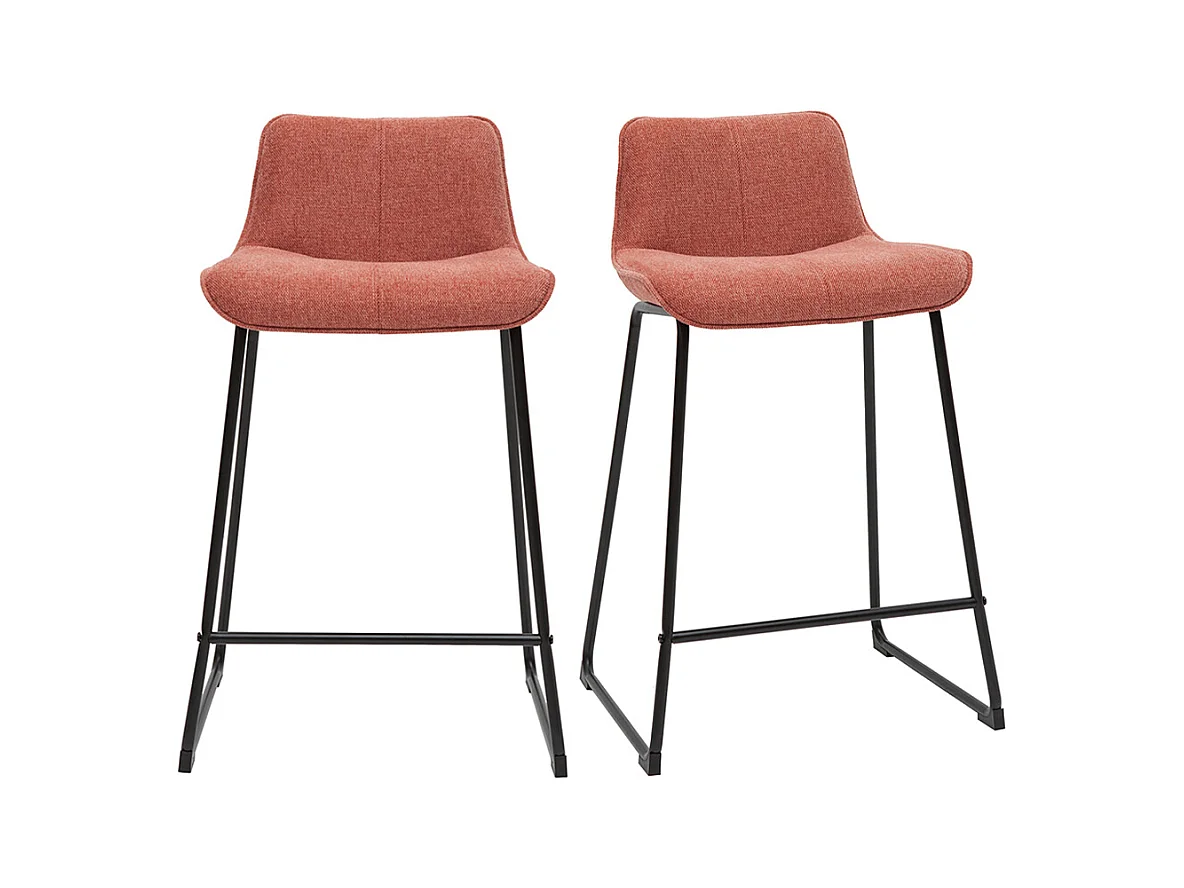 Tabourets de bar en tissu effet velours texturé terracotta et métal H65 cm (lot de 2) BOOST
