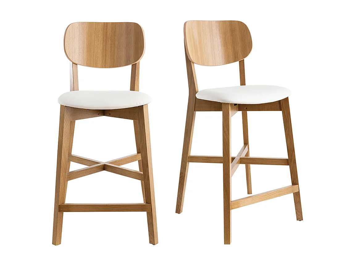 Set de 2 taburetes de cocina de madera de roble y blanco 65 cm LUCIA