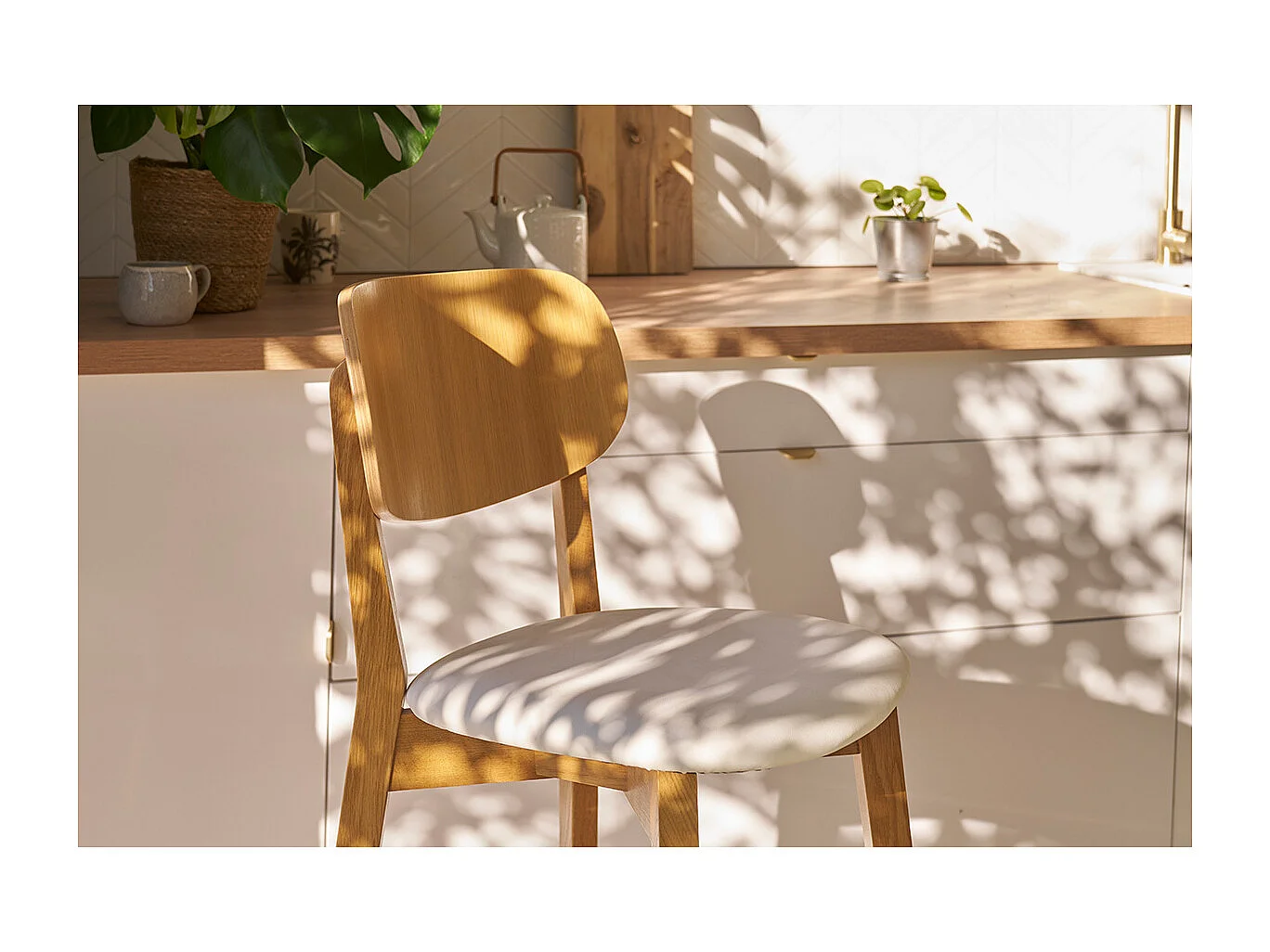 Set de 2 taburetes de cocina de madera de roble y blanco 65 cm LUCIA