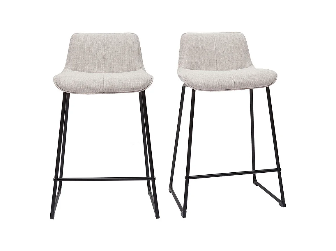 Tabourets de bar en tissu effet velours texturé beige et métal H65 cm (lot de 2) BOOST