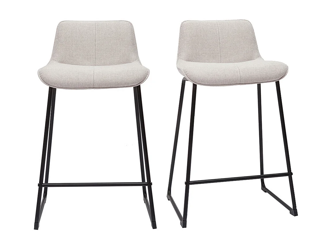 Tabourets de bar en tissu effet velours texturé beige et métal H65 cm (lot de 2) BOOST