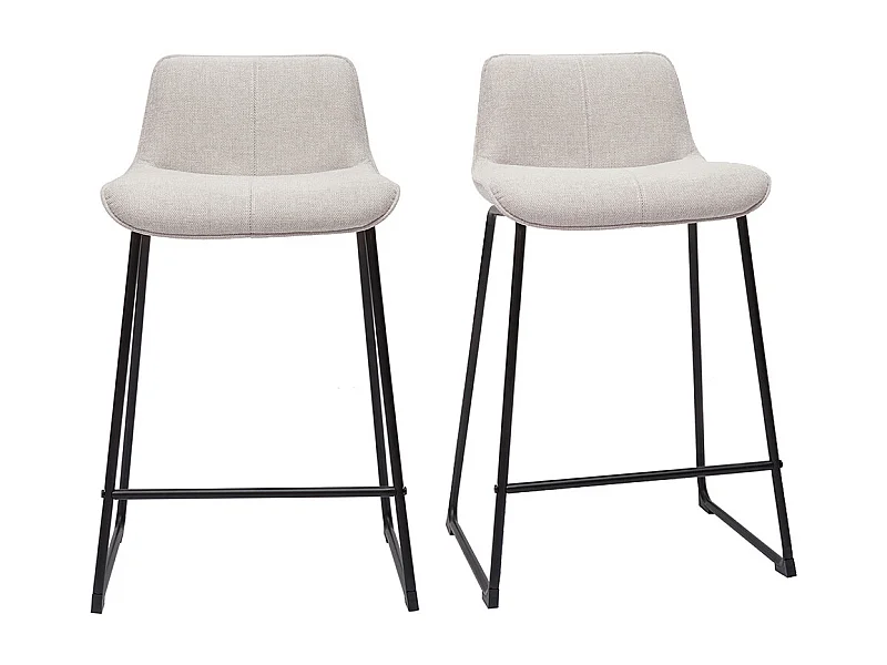 Tabourets de bar en tissu effet velours texturé beige et métal H65 cm (lot de 2) BOOST
