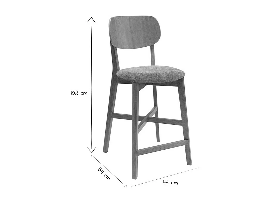 Tabouret de bar en bois clair chêne et tissu effet velours terre brûlée H65 cm LUCIA