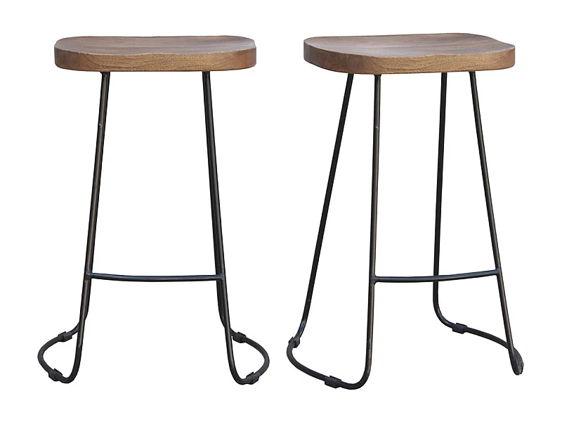 Set di 2 sgabelli da bar metallo nero e legno H65cm RUNKO