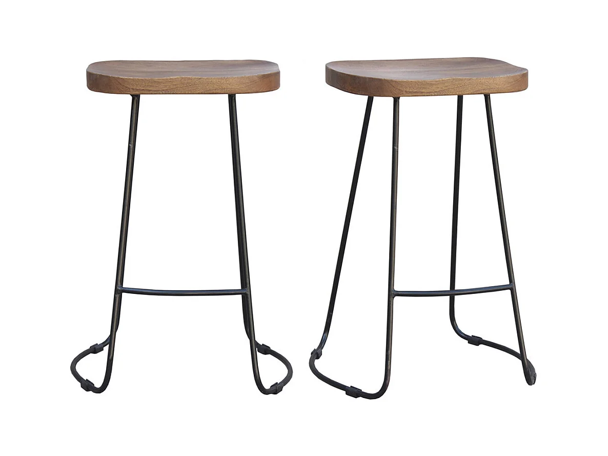 Tabourets de bar bois manguier massif et métal 65 cm (lot de 2) RUNKO