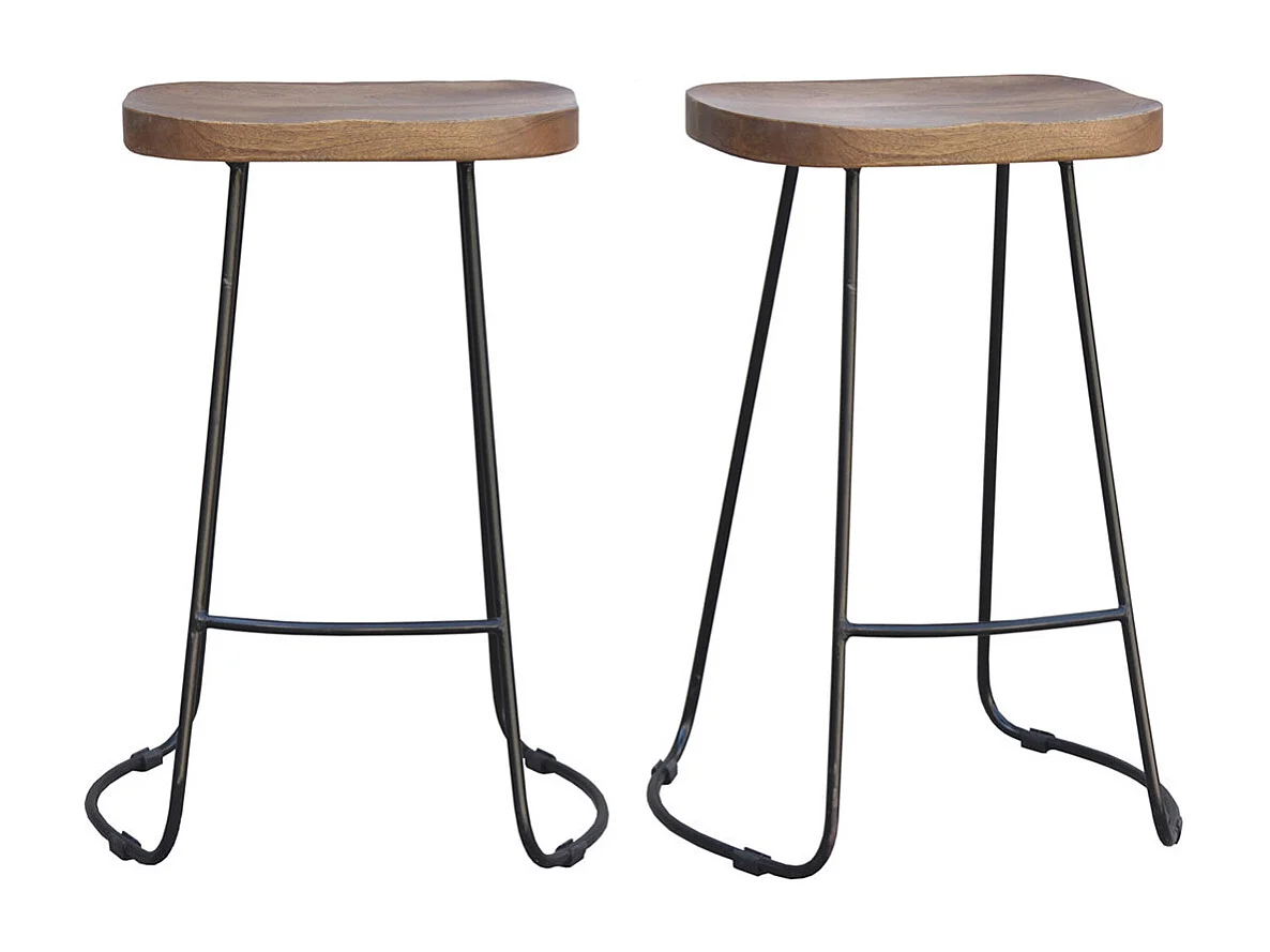 Tabourets de bar bois manguier massif et métal 65 cm (lot de 2) RUNKO