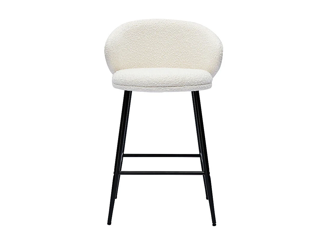 Barhocker aus Stoff mit Bouclé-Wolleffekt in Ecru und schwarzem Metall (2er-Set) ROSALIE