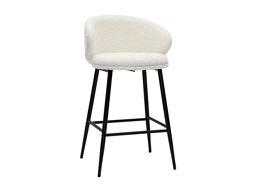 Barhocker aus Stoff mit Bouclé-Wolleffekt in Ecru und schwarzem Metall (2er-Set) ROSALIE