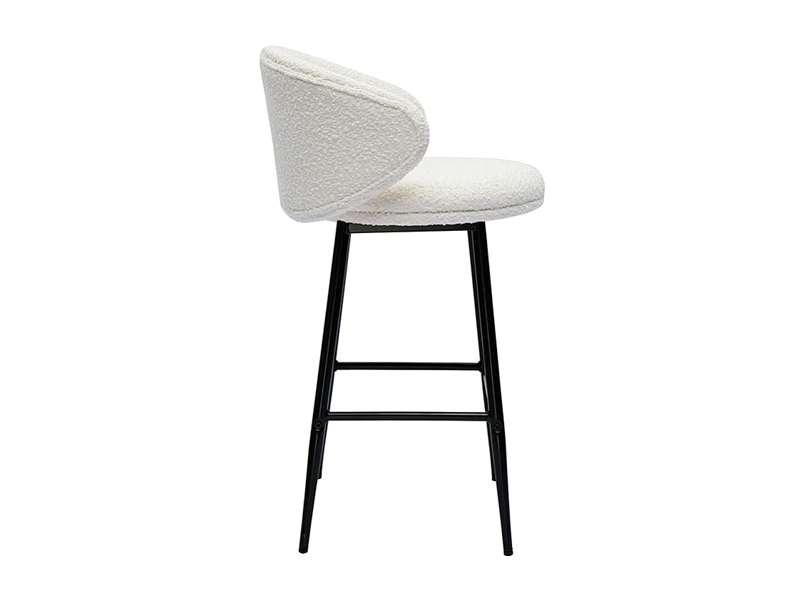 Barhocker aus Stoff mit Bouclé-Wolleffekt in Ecru und schwarzem Metall (2er-Set) ROSALIE
