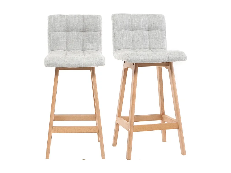 Tabourets de bar en tissu gris clair et bois H65 cm (lot de 2) KLARIS