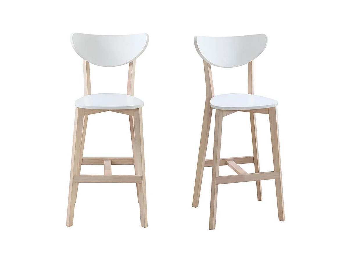 Tabourets de bar scandinaves blanc et bois 75 cm (lot de 2) LEENA