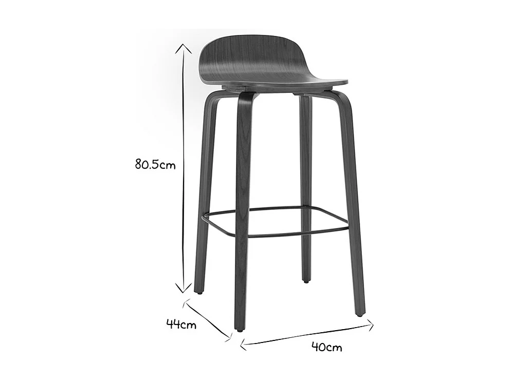 Vintage-Barhocker schwarzes Holz H68 cm (2er-Set) OBRA