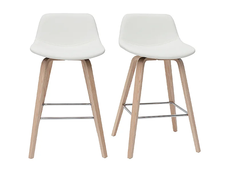 Set de 2 taburetes de cocina de diseño blanco con madera clara 65 cm NONIE