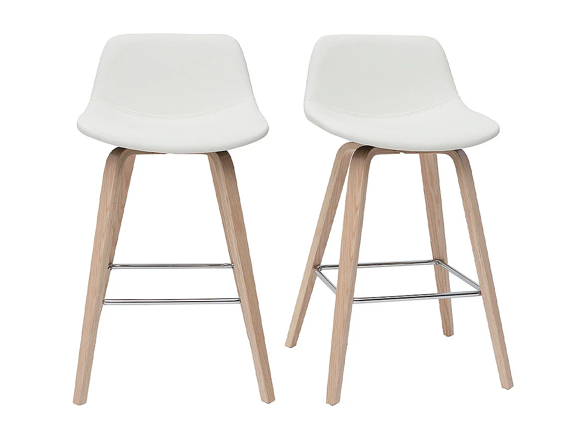 Set de 2 taburetes de cocina de diseño blanco con madera clara 65 cm NONIE