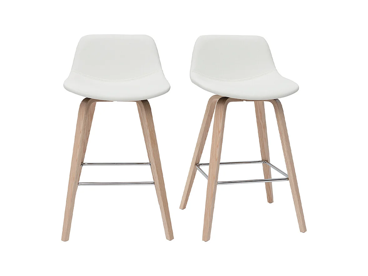 Tabourets de bar design blanc et bois clair H65 cm (lot de 2) NONIE