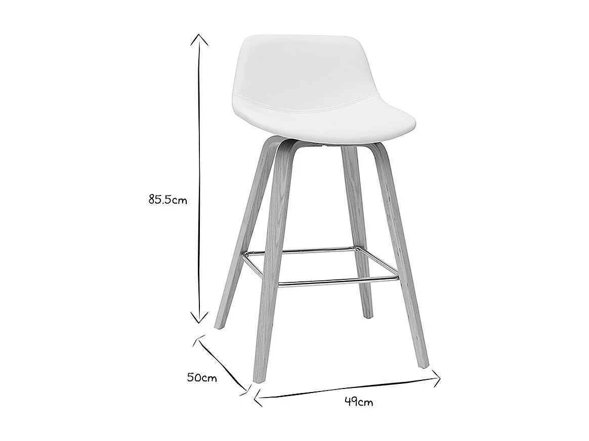 Set de 2 taburetes de cocina de diseño blanco con madera clara 65 cm NONIE