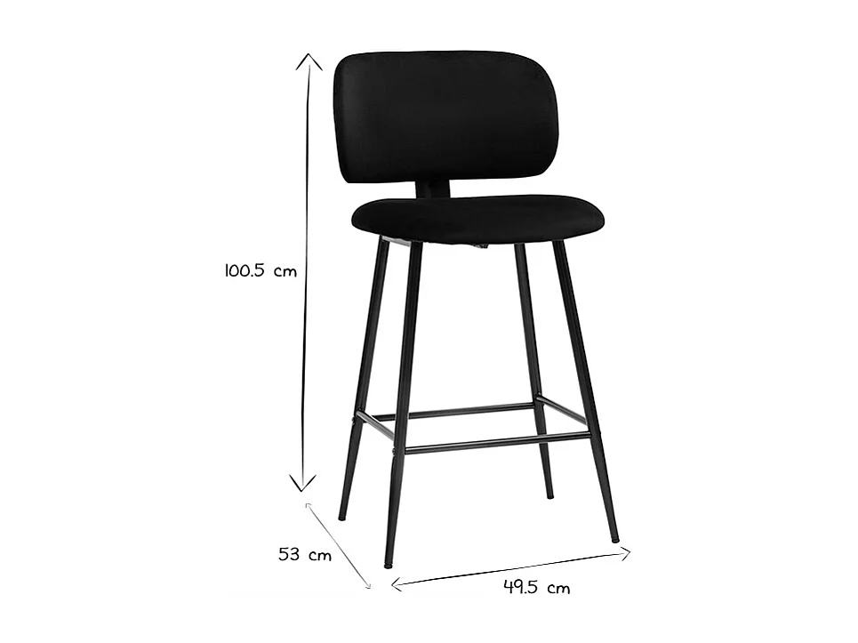 Schwarze Barhocker aus Samtstoff und Metall H70 cm (2er-Set) ATRIUM
