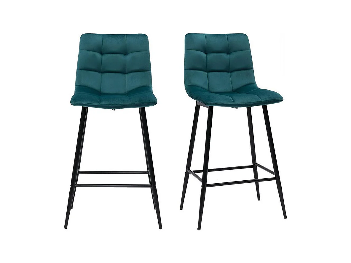 Tabourets de bar design en velours bleu pétrole H65 cm (lot de 2) MAXWELL