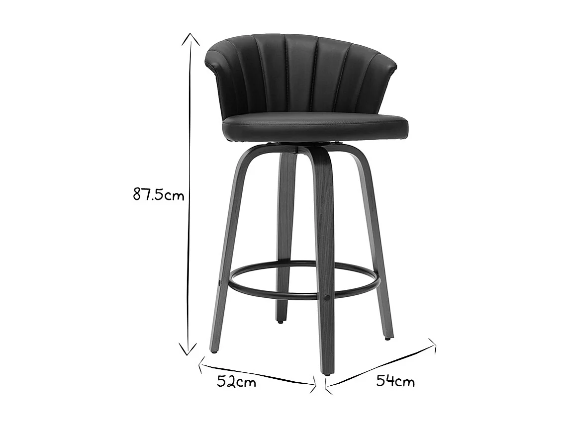 Taburete de bar moderno giratorio negro y madera oscura A65cm ALBIN