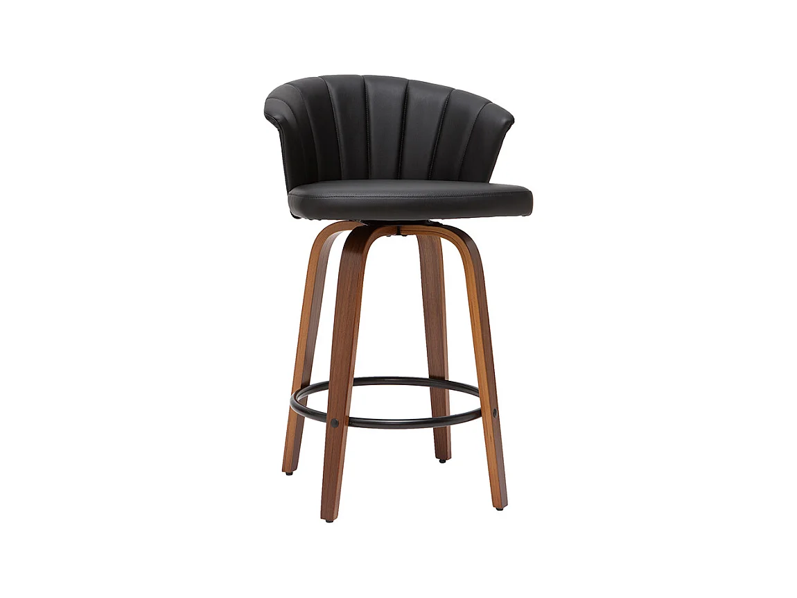 Tabouret de bar design pivotant noir et bois foncé H65cm ALBIN