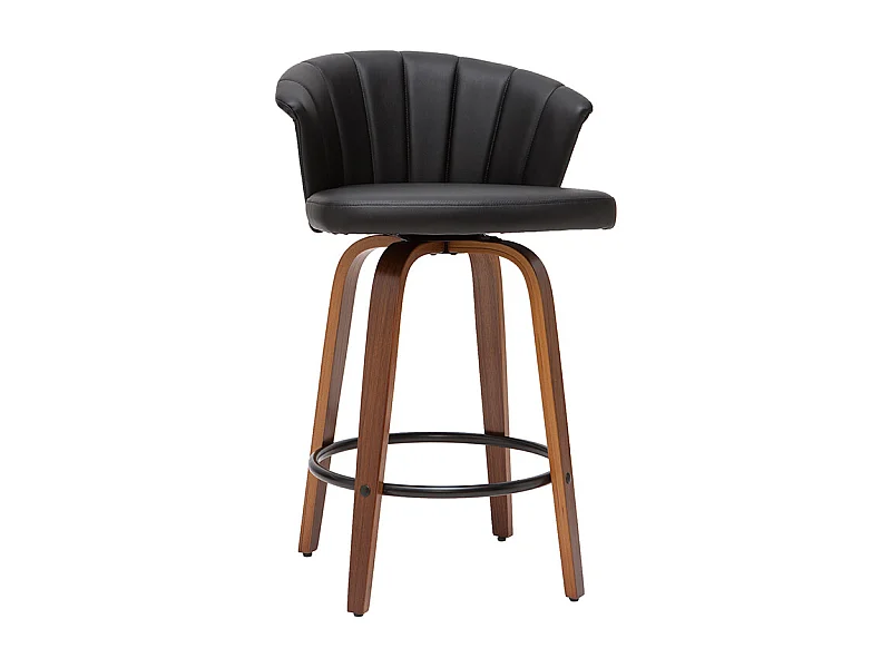 Taburete de bar moderno giratorio negro y madera oscura A65cm ALBIN