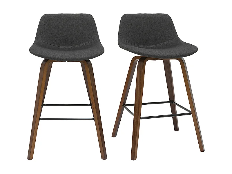 Tabourets de bar design gris foncé et noyer H65 cm (lot de 2) NONIE