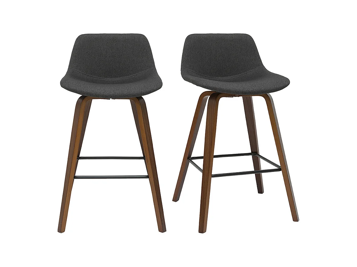 Tabourets de bar design gris foncé et noyer H65 cm (lot de 2) NONIE