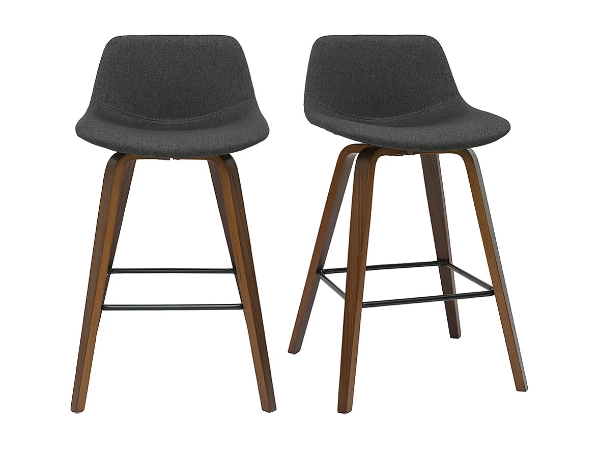 Set de 2 taburetes de cocina de diseño gris oscuro y nogal 65 cm NONIE