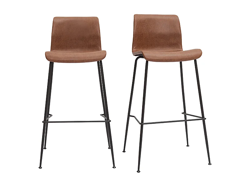 Tabourets de bar fixes marron aspect vieilli et métal noir H75 (lot de 2) HAROLD