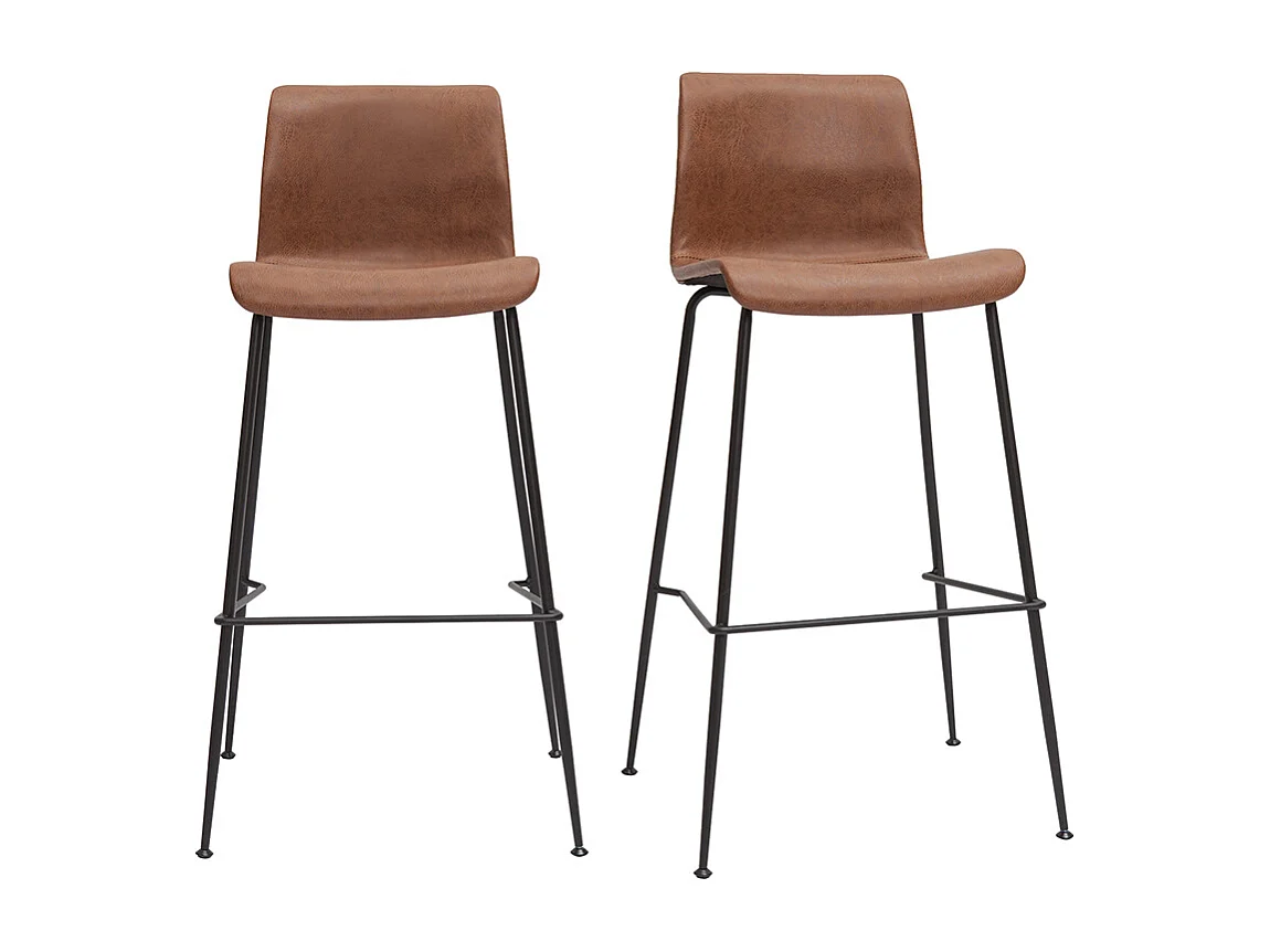 Tabourets de bar fixes marron aspect vieilli et métal noir H75 (lot de 2) HAROLD