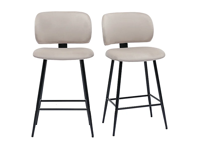 Set de 2 taburetes de cocina de terciopelo color topo y metal negro 70 cm de altura ATRIUM
