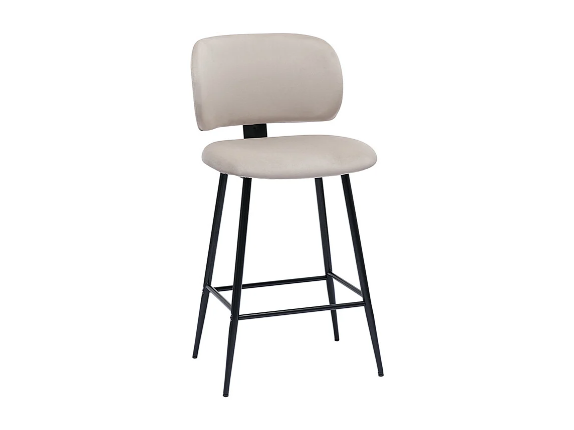 Barhocker aus taupefarbenem Samtstoff und schwarzem Metall H70 cm (2er-Set) ATRIUM