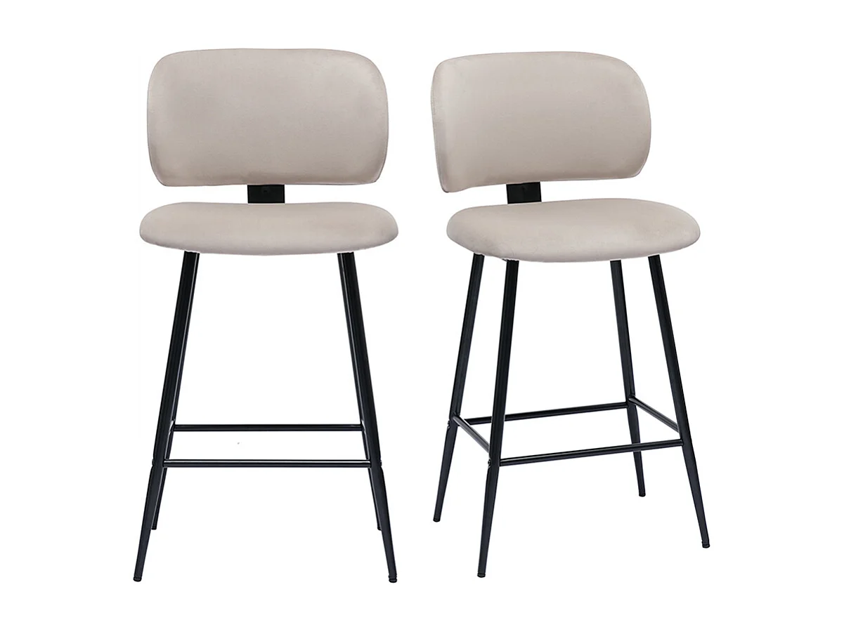 Barhocker aus taupefarbenem Samtstoff und schwarzem Metall H70 cm (2er-Set) ATRIUM