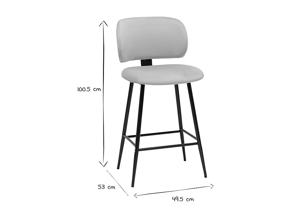 Barhocker aus taupefarbenem Samtstoff und schwarzem Metall H70 cm (2er-Set) ATRIUM