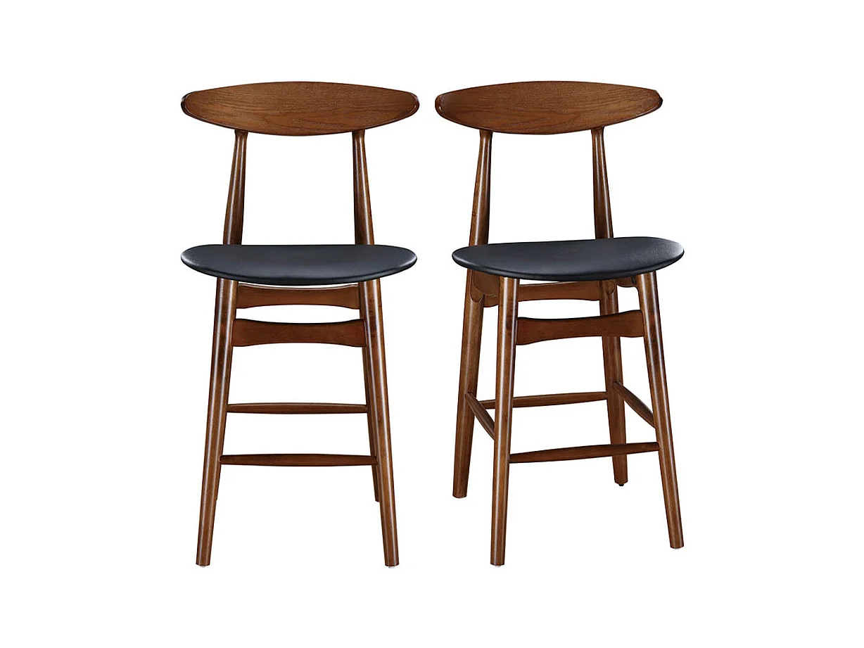 Tabouret de bar vintage noyer et PU noir 65 cm (lot de 2) WALFORD