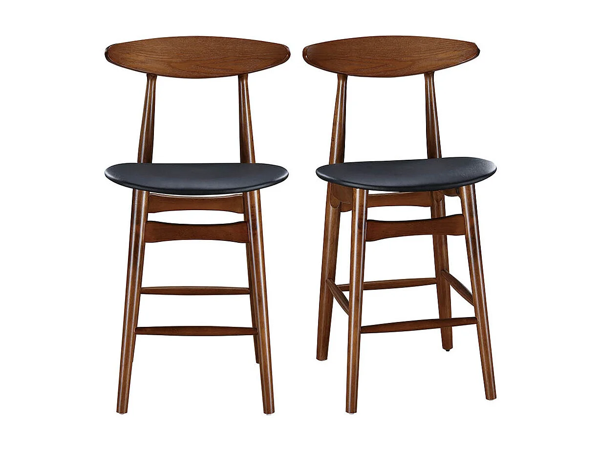 Tabouret de bar vintage noyer et PU noir 65 cm (lot de 2) WALFORD