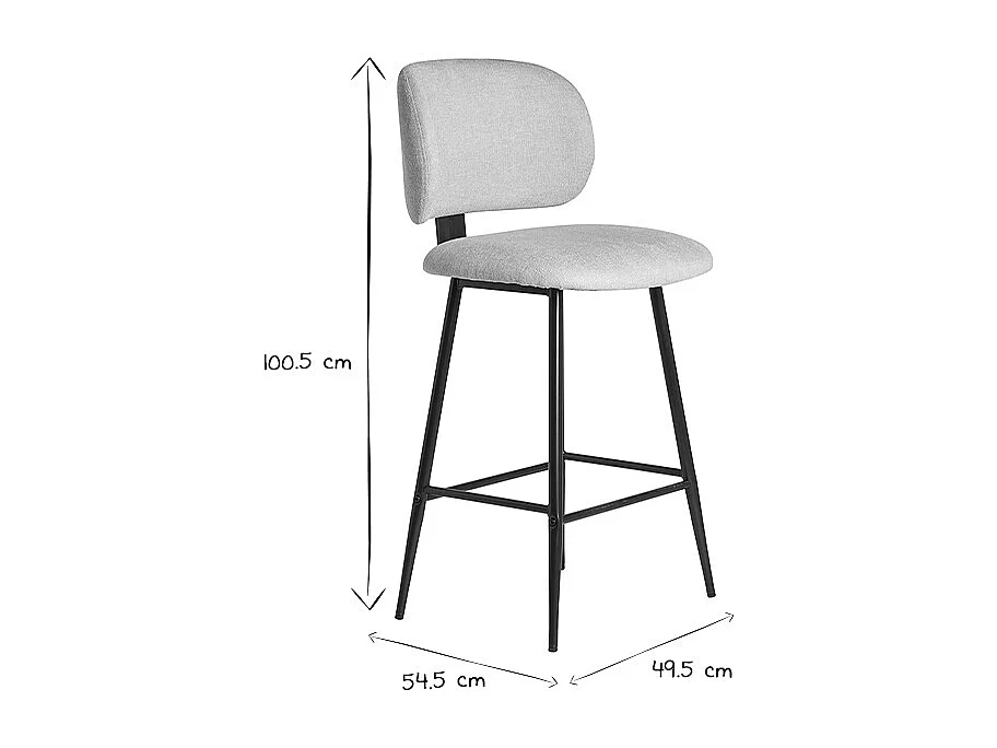 Sgabelli da bar in tessuto effetto velluto testurizzato beige e metallo nero H70 cm (set di 2) ATRIUM