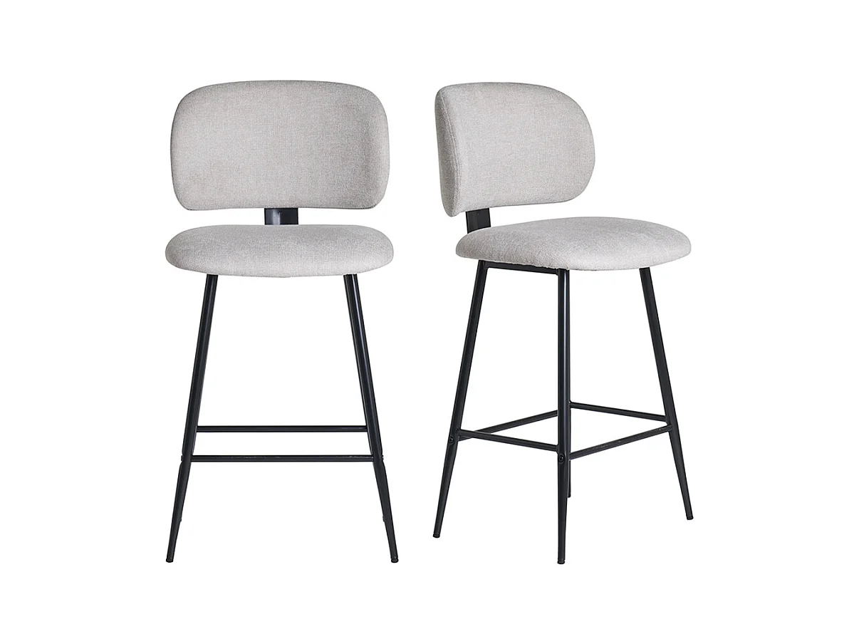 Tabourets de bar en tissu effet velours texturé beige et métal noir H70 cm (lot de 2) ATRIUM