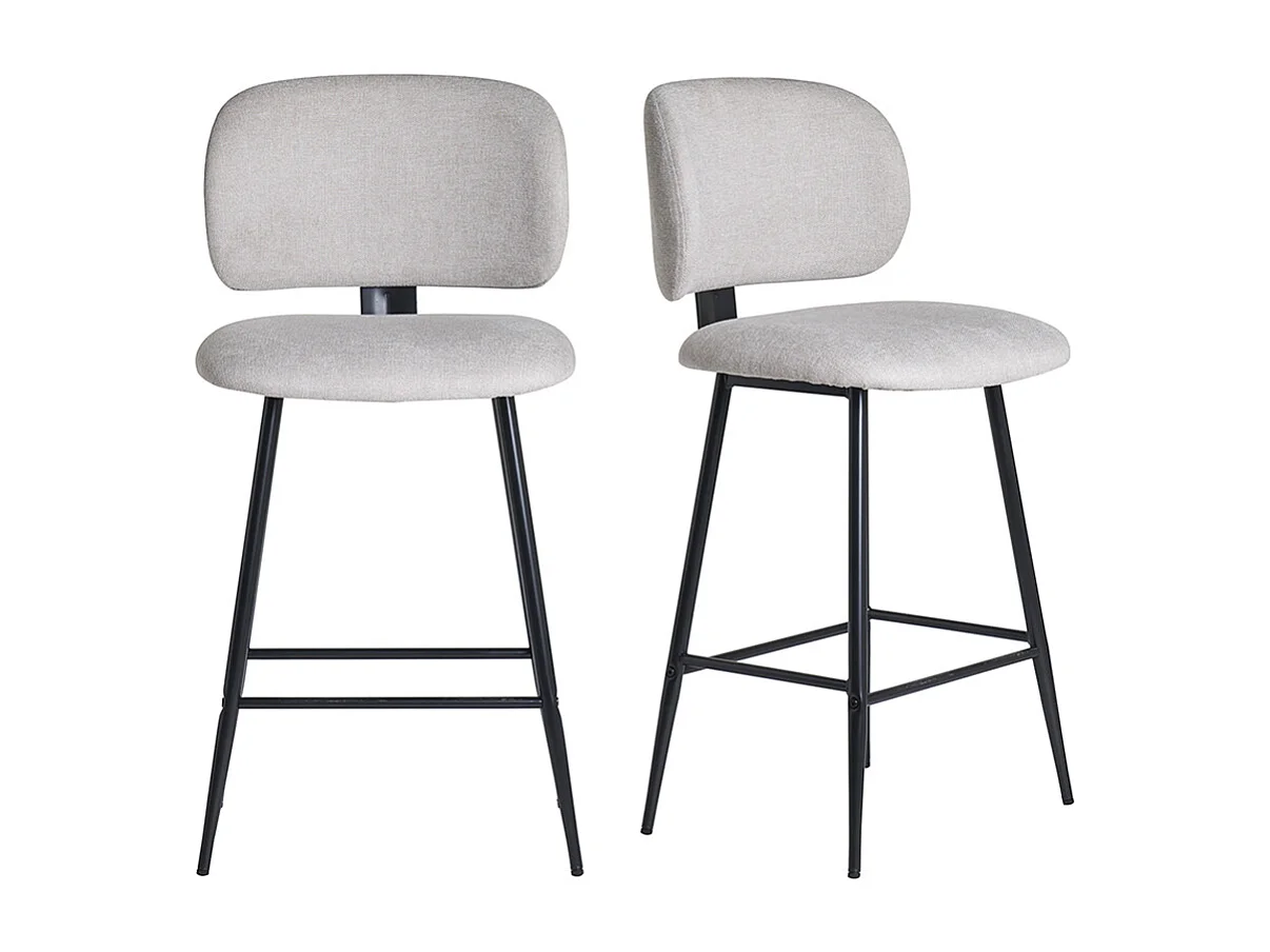 Tabourets de bar en tissu effet velours texturé beige et métal noir H70 cm (lot de 2) ATRIUM