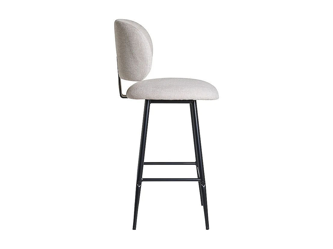 Tabourets de bar en tissu effet velours texturé beige et métal noir H70 cm (lot de 2) ATRIUM