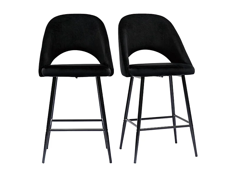 Set de 2 taburetes de cocina de terciopelo negro y metal 65 cm COSETTE