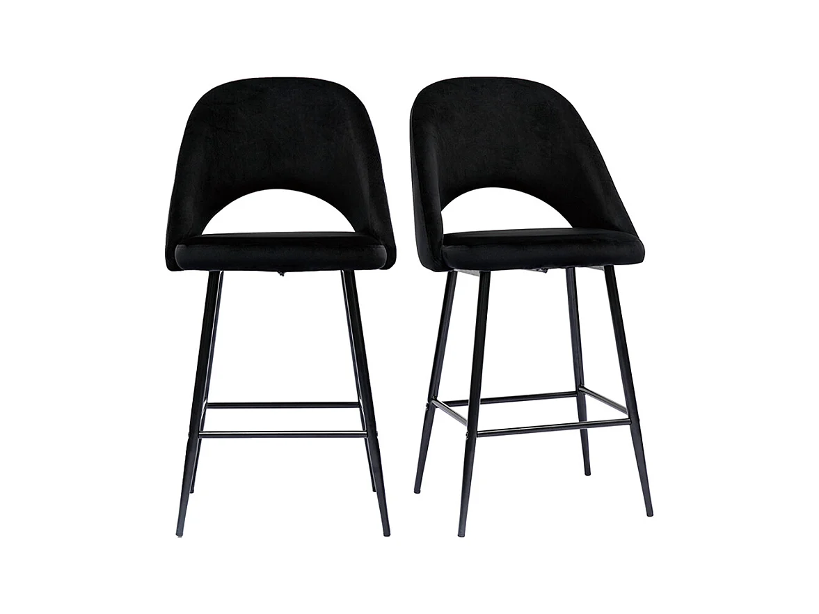 Tabourets de bar en velours noir et métal H65 cm (lot de 2) COSETTE